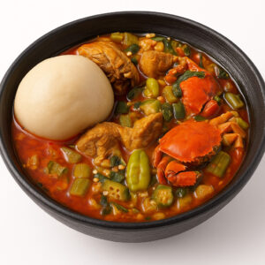 BANKU WITH ASSORTED OKRO STEW.