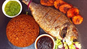 JOLLOF RICE WITH FISH.