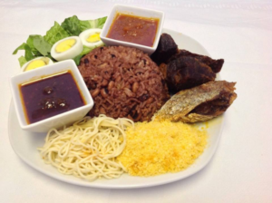 WAAKYE WITH GOAT MEAT.
