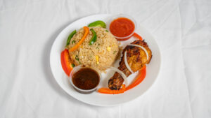 EGG FRIED RICE AND FRIED CHICKEN